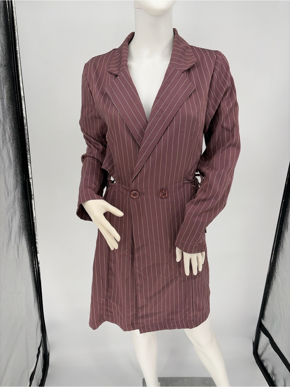 HYFVE Mauve Pinstripe Double-Breasted Blazer Dress